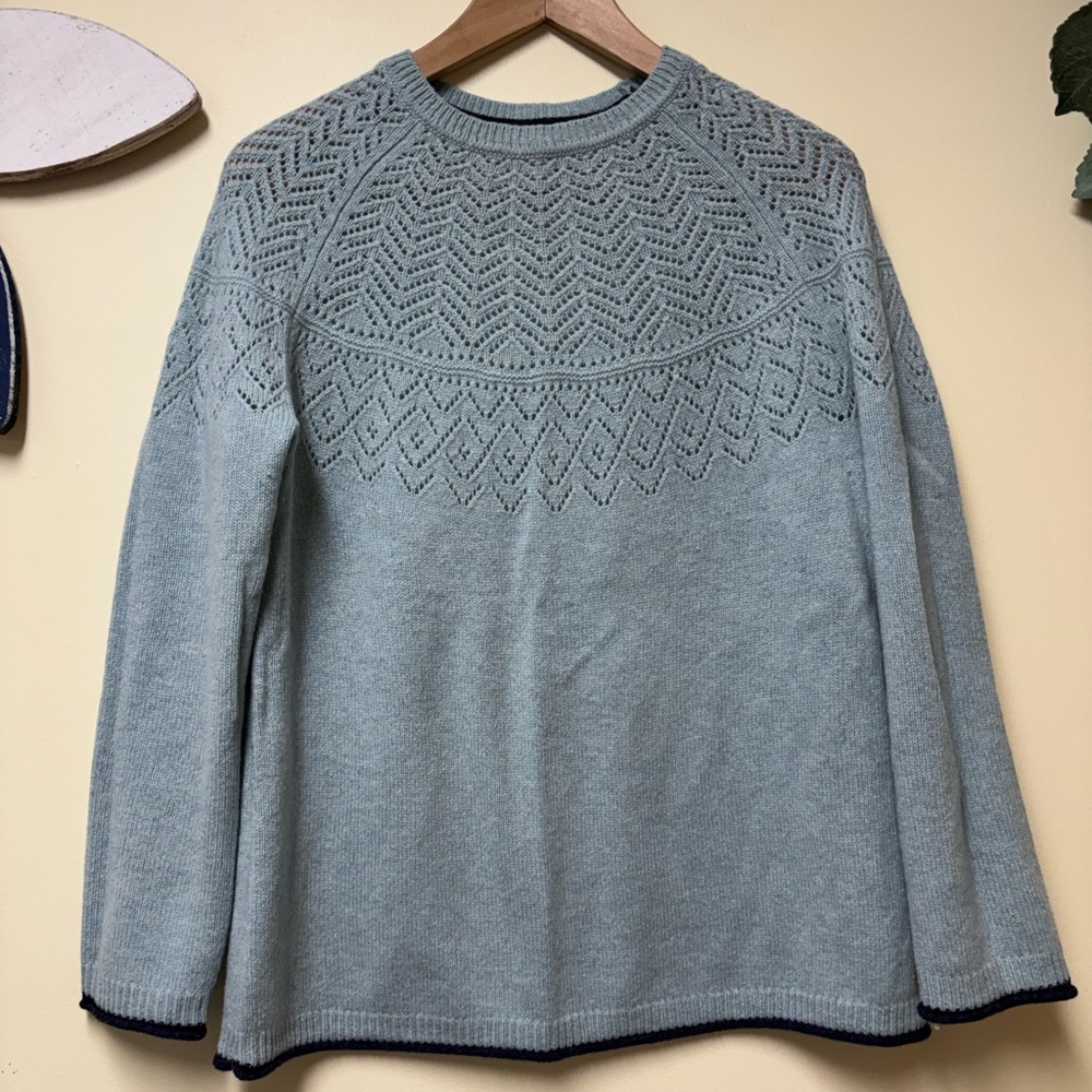Tabitha Webb Lambswool Fair Isle Sweater Light Blue & Navy - Large